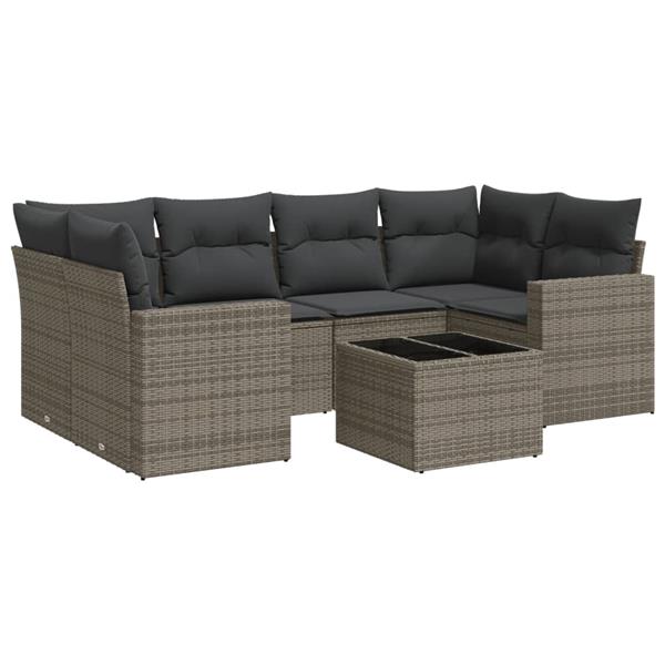 Grote foto vidaxl 7 delige loungeset met kussens poly rattan grijs tuin en terras tuinmeubelen