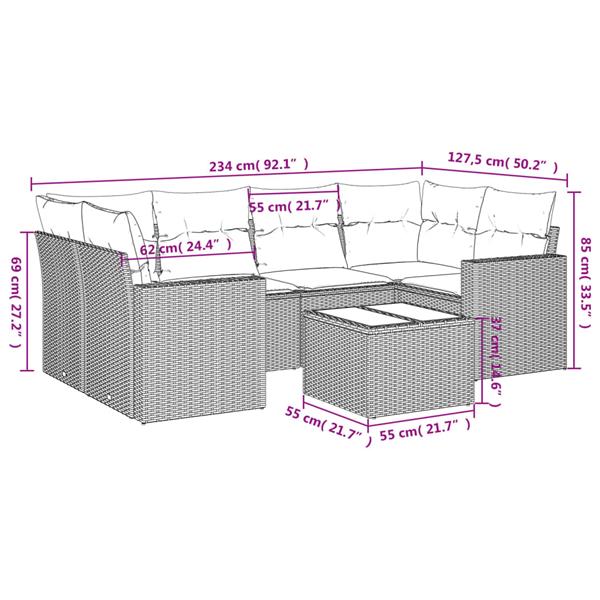 Grote foto vidaxl 7 delige loungeset met kussens poly rattan grijs tuin en terras tuinmeubelen