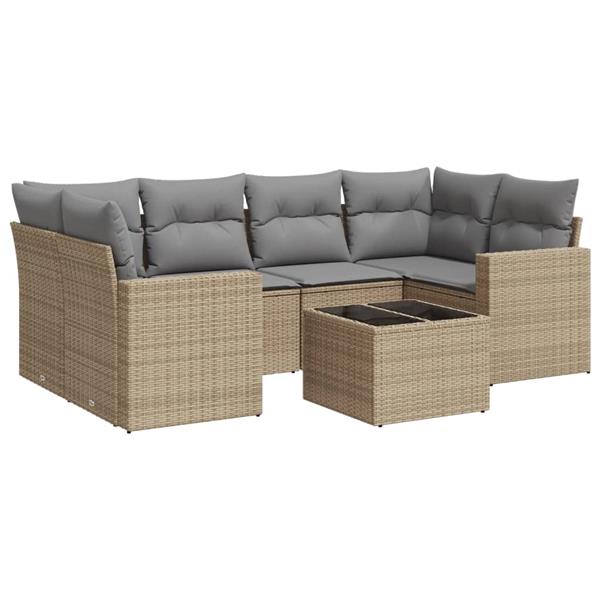 Grote foto vidaxl 7 delige loungeset met kussens poly rattan beige tuin en terras tuinmeubelen