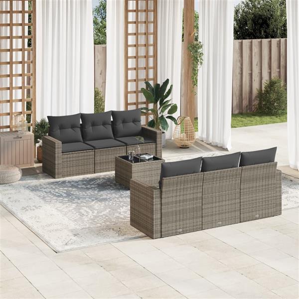 Grote foto vidaxl 7 delige loungeset met kussens poly rattan grijs tuin en terras tuinmeubelen