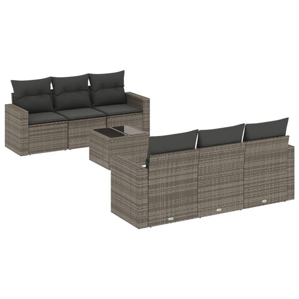 Grote foto vidaxl 7 delige loungeset met kussens poly rattan grijs tuin en terras tuinmeubelen
