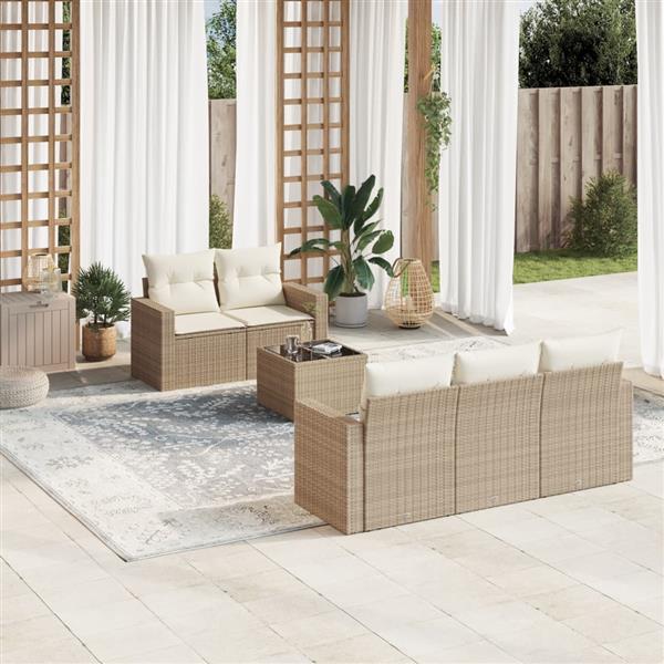 Grote foto vidaxl 6 delige loungeset met kussens poly rattan beige tuin en terras tuinmeubelen