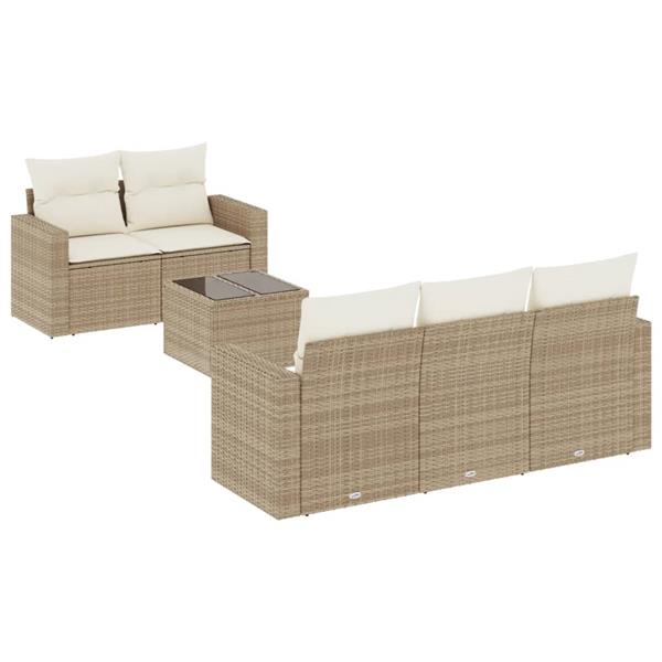 Grote foto vidaxl 6 delige loungeset met kussens poly rattan beige tuin en terras tuinmeubelen