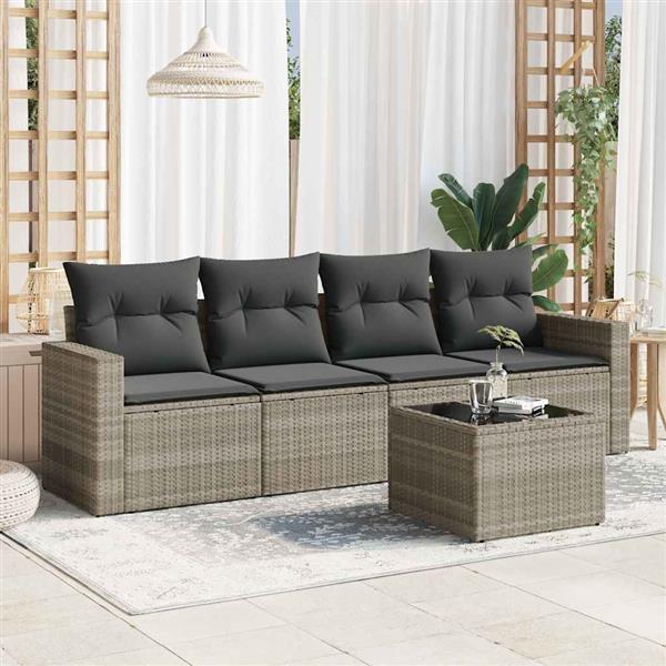 Grote foto vidaxl 5 delige loungeset met kussens poly rattan lichtgrijs tuin en terras tuinmeubelen