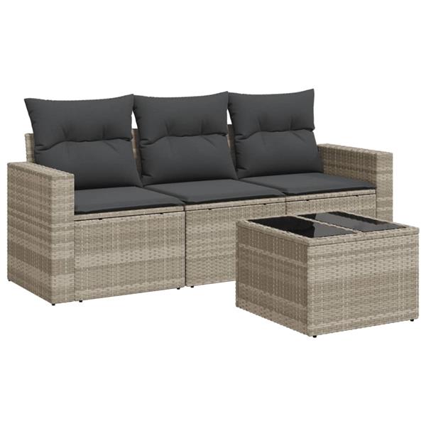Grote foto vidaxl 4 delige loungeset met kussens poly rattan lichtgrijs tuin en terras tuinmeubelen