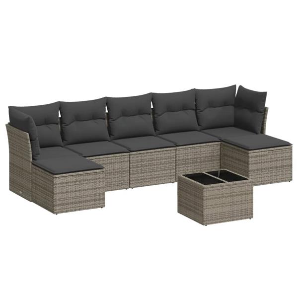 Grote foto vidaxl 8 delige loungeset met kussens poly rattan grijs tuin en terras tuinmeubelen