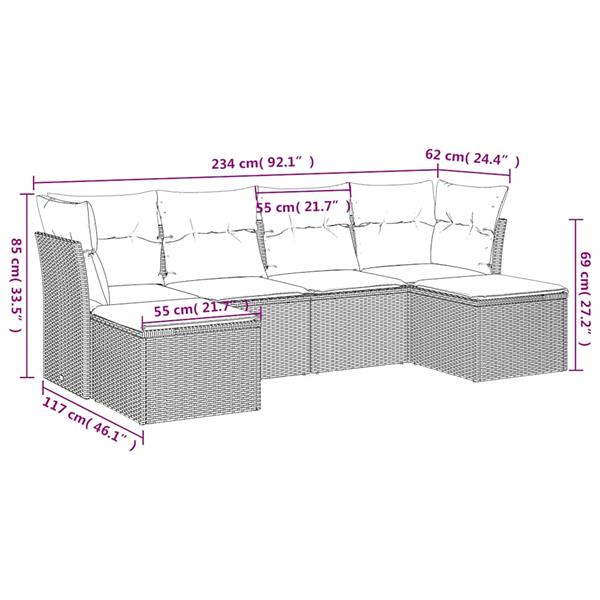 Grote foto vidaxl 6 delige loungeset met kussens poly rattan bruin tuin en terras tuinmeubelen