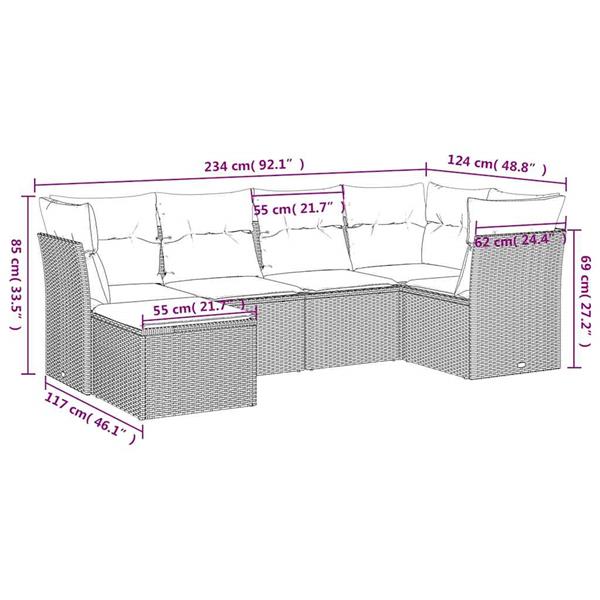 Grote foto vidaxl 6 delige loungeset met kussens poly rattan bruin tuin en terras tuinmeubelen