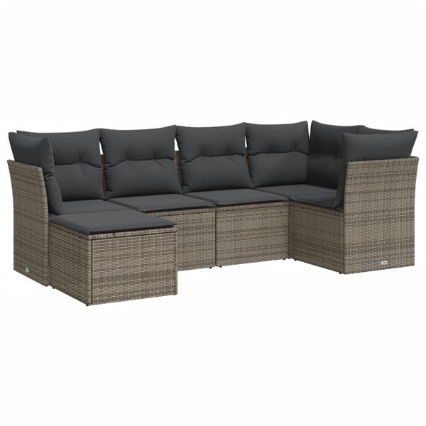 Grote foto vidaxl 6 delige loungeset met kussens poly rattan grijs tuin en terras tuinmeubelen