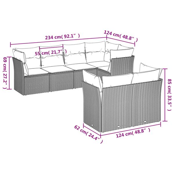 Grote foto vidaxl 7 delige loungeset met kussens poly rattan grijs tuin en terras tuinmeubelen