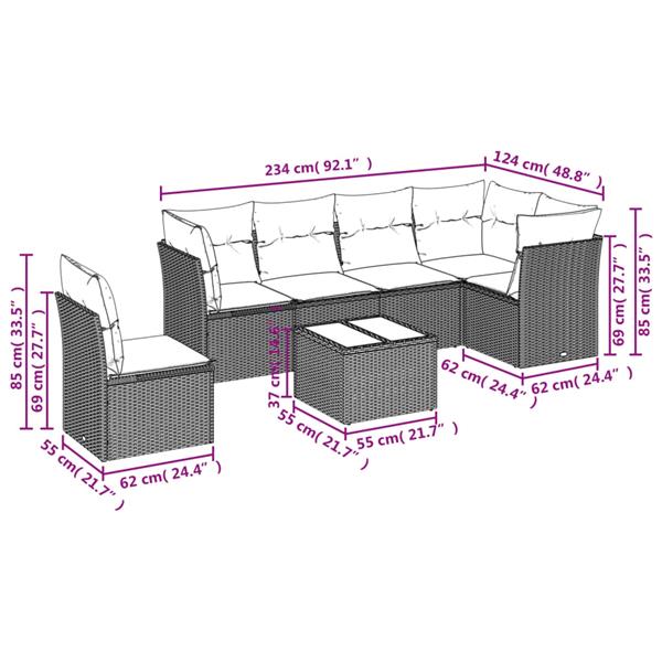 Grote foto vidaxl 7 delige loungeset met kussens poly rattan grijs tuin en terras tuinmeubelen