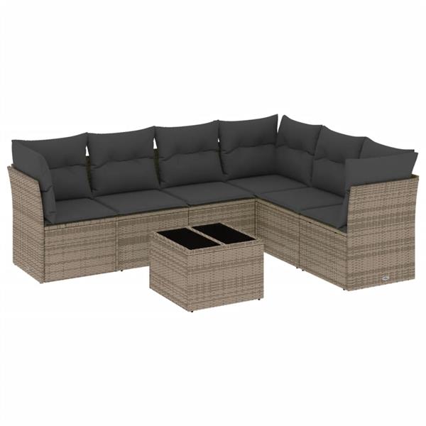 Grote foto vidaxl 7 delige loungeset met kussens poly rattan grijs tuin en terras tuinmeubelen