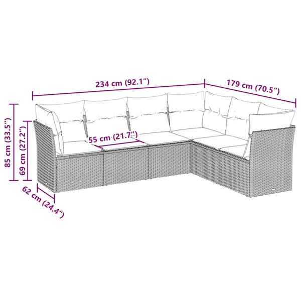 Grote foto vidaxl 6 delige loungeset met kussens poly rattan lichtgrijs tuin en terras tuinmeubelen