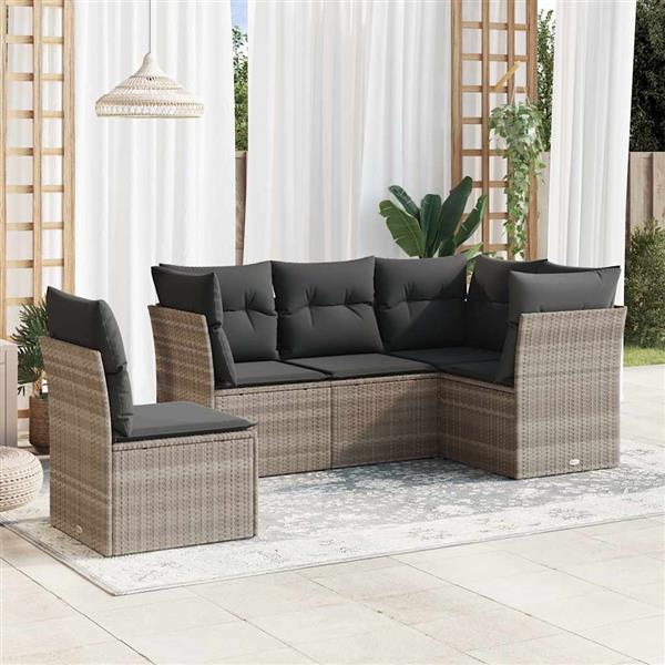 Grote foto vidaxl 5 delige loungeset met kussens poly rattan lichtgrijs tuin en terras tuinmeubelen