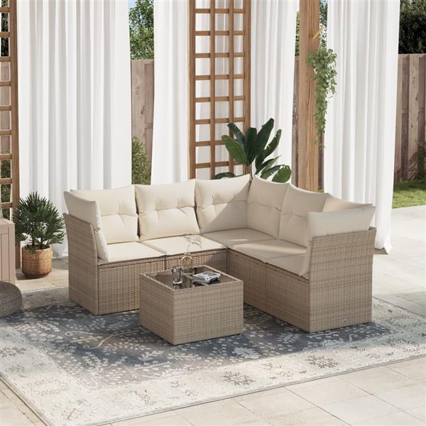 Grote foto vidaxl 6 delige loungeset met kussens poly rattan beige tuin en terras tuinmeubelen