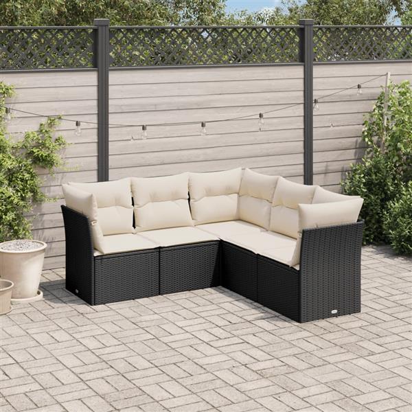 Grote foto vidaxl 5 delige loungeset met kussens poly rattan zwart tuin en terras tuinmeubelen