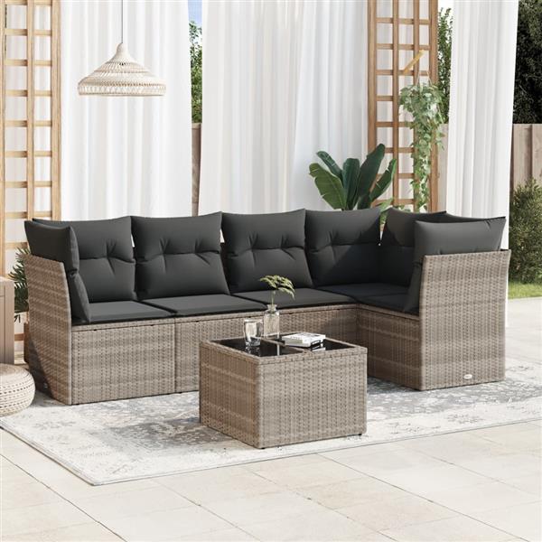 Grote foto vidaxl 6 delige loungeset met kussens poly rattan lichtgrijs tuin en terras tuinmeubelen