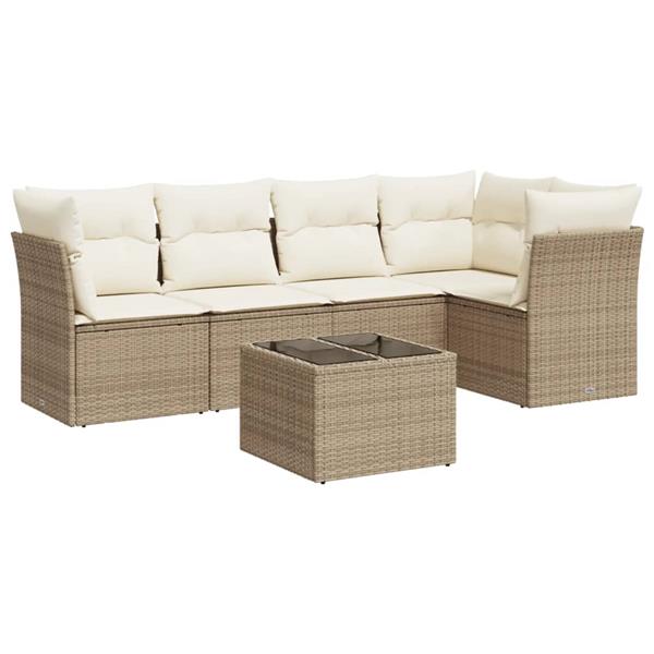 Grote foto vidaxl 6 delige loungeset met kussens poly rattan beige tuin en terras tuinmeubelen
