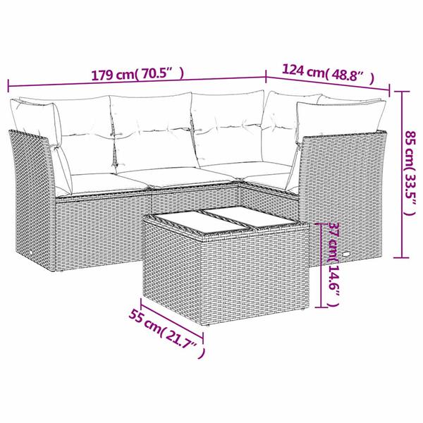 Grote foto vidaxl 5 delige loungeset met kussens poly rattan lichtgrijs tuin en terras tuinmeubelen