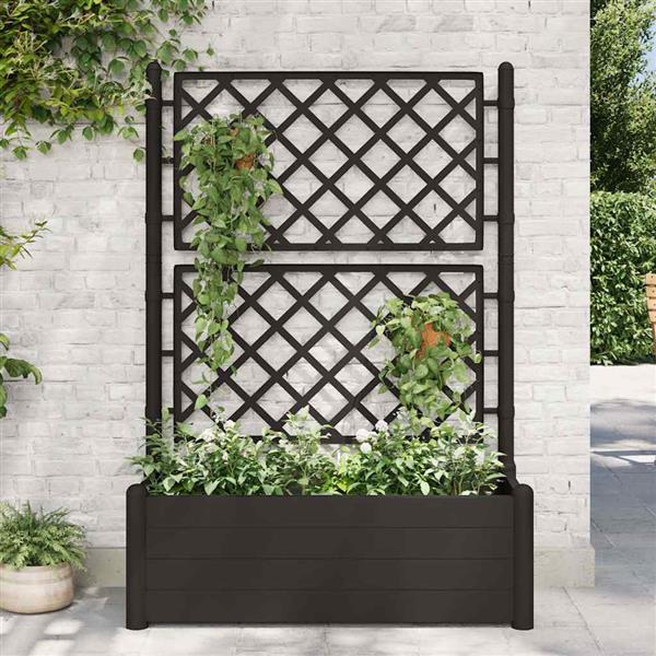 Grote foto vidaxl plantenbak met latwerk 100x43x142 cm pp antraciet tuin en terras overige tuin en terras