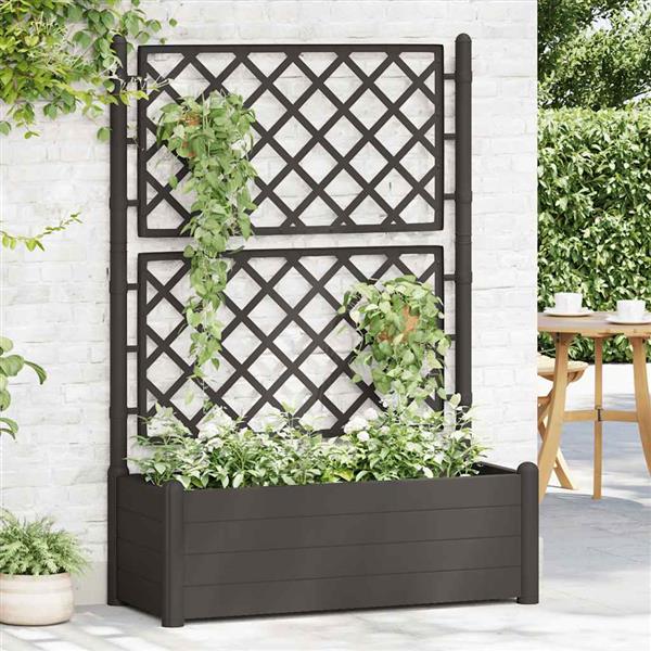 Grote foto vidaxl plantenbak met latwerk 100x43x142 cm pp antraciet tuin en terras overige tuin en terras