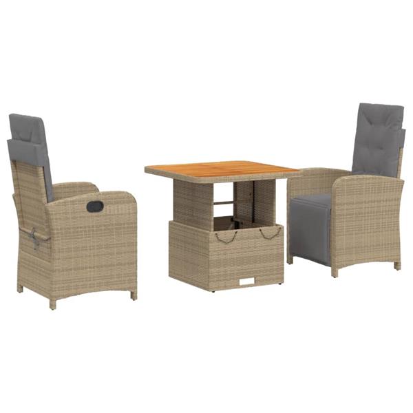 Grote foto vidaxl 3 delige tuinset met kussens poly rattan beige tuin en terras tuinmeubelen