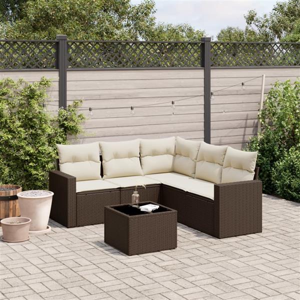 Grote foto vidaxl 6 delige loungeset met kussens poly rattan bruin tuin en terras tuinmeubelen