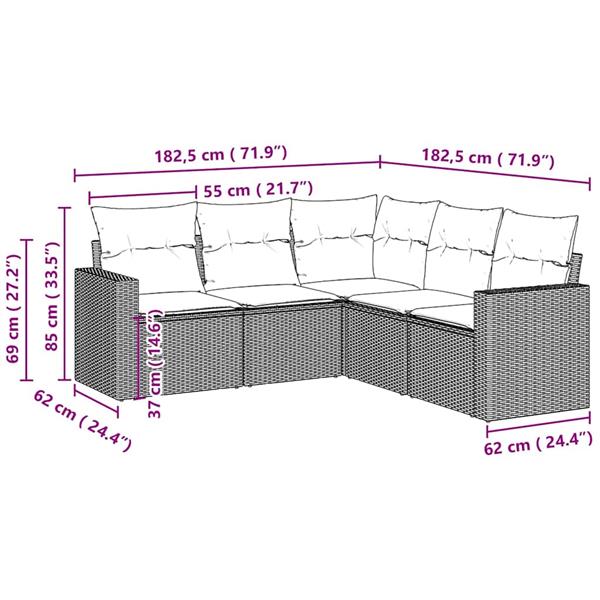 Grote foto vidaxl 5 delige loungeset met kussens poly rattan lichtgrijs tuin en terras tuinmeubelen