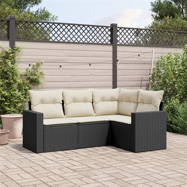 Grote foto vidaxl 4 delige loungeset met kussens poly rattan zwart tuin en terras tuinmeubelen