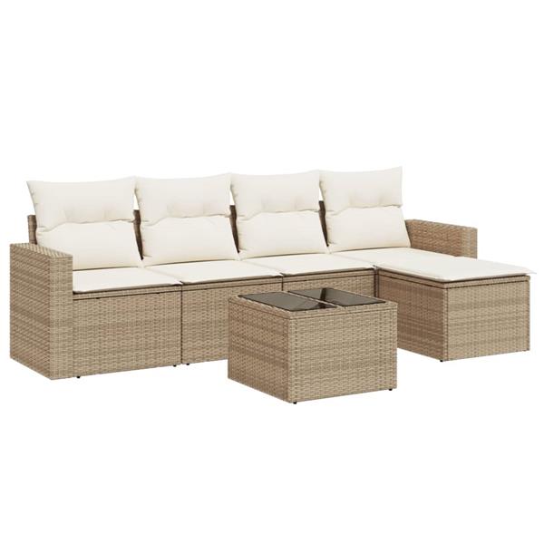 Grote foto vidaxl 6 delige loungeset met kussens poly rattan beige tuin en terras tuinmeubelen