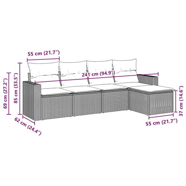 Grote foto vidaxl 5 delige loungeset met kussens poly rattan bruin tuin en terras tuinmeubelen