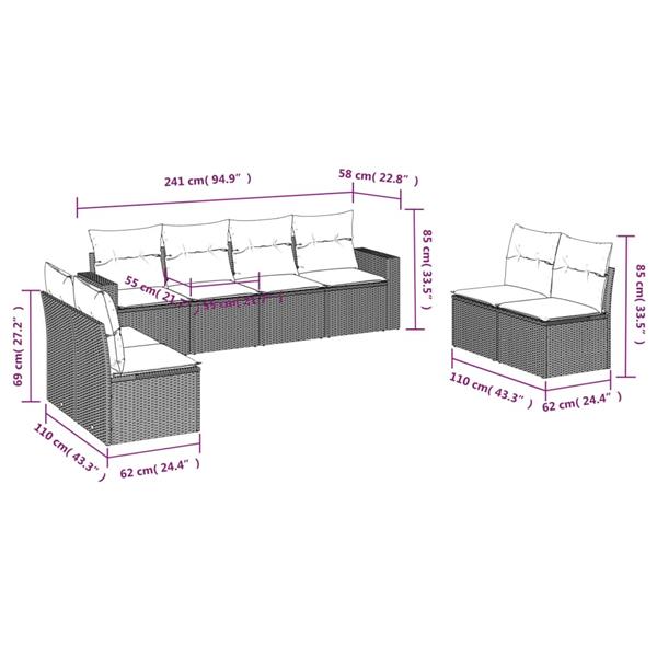 Grote foto vidaxl 8 delige loungeset met kussens poly rattan zwart tuin en terras tuinmeubelen