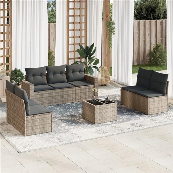 Grote foto vidaxl 8 delige loungeset met kussens poly rattan grijs tuin en terras tuinmeubelen