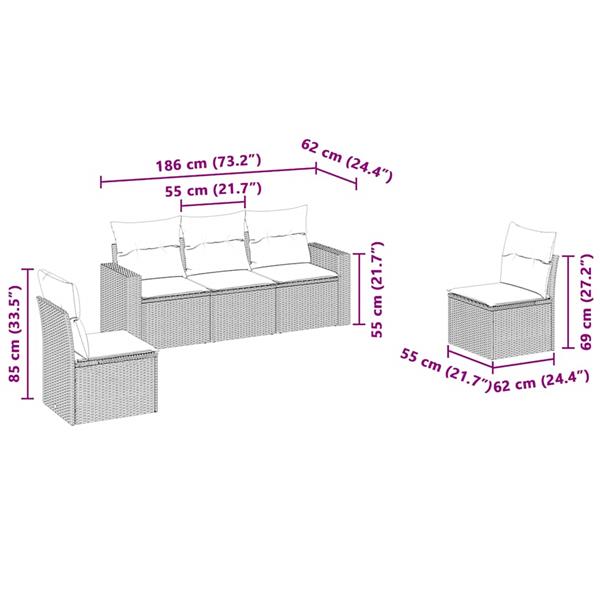Grote foto vidaxl 5 delige loungeset met kussens poly rattan lichtgrijs tuin en terras tuinmeubelen