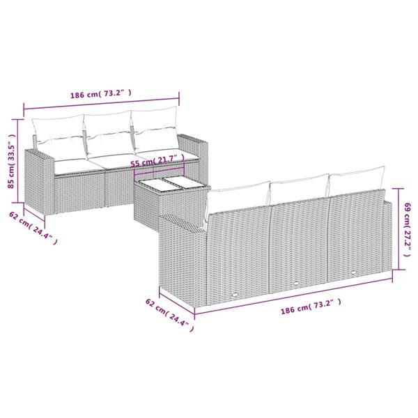 Grote foto vidaxl 7 delige loungeset met kussens poly rattan zwart tuin en terras tuinmeubelen