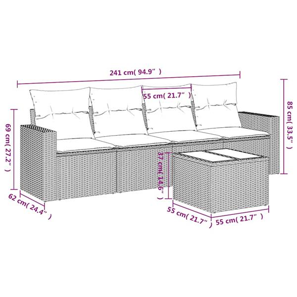 Grote foto vidaxl 5 delige loungeset met kussens poly rattan lichtgrijs tuin en terras tuinmeubelen