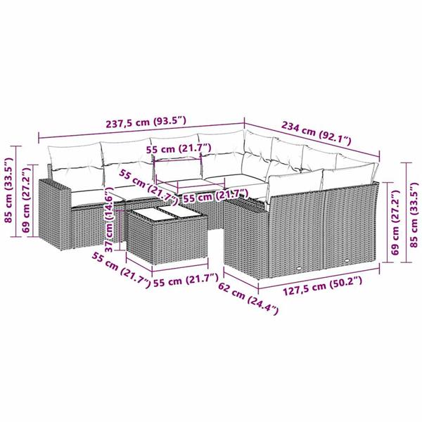 Grote foto vidaxl 3 delige loungeset met kussens poly rattan lichtgrijs tuin en terras tuinmeubelen