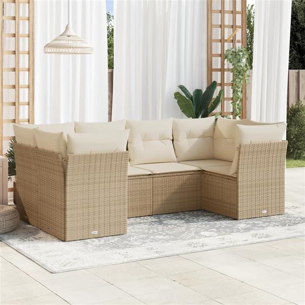 Grote foto vidaxl 6 delige loungeset met kussens poly rattan beige tuin en terras tuinmeubelen