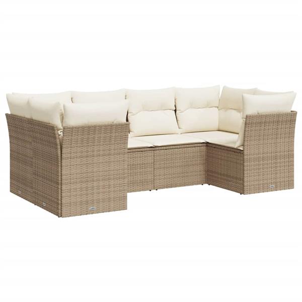 Grote foto vidaxl 6 delige loungeset met kussens poly rattan beige tuin en terras tuinmeubelen
