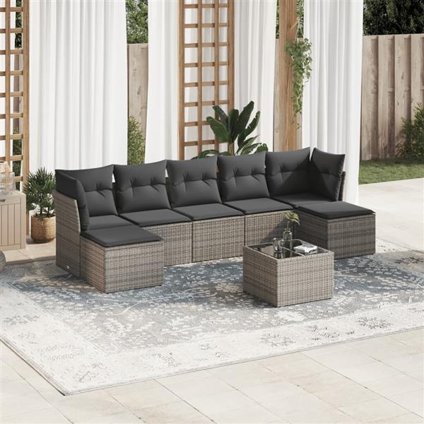Grote foto vidaxl 8 delige loungeset met kussens poly rattan grijs tuin en terras tuinmeubelen