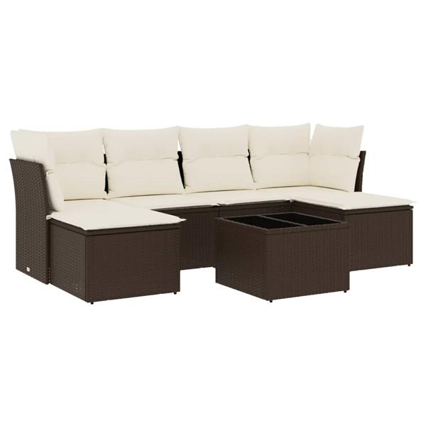 Grote foto vidaxl 7 delige loungeset met kussens poly rattan bruin tuin en terras tuinmeubelen