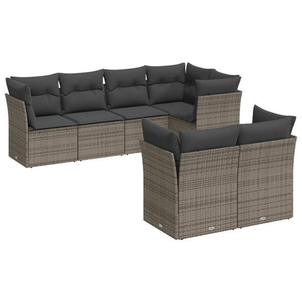 Grote foto vidaxl 7 delige loungeset met kussens poly rattan grijs tuin en terras tuinmeubelen