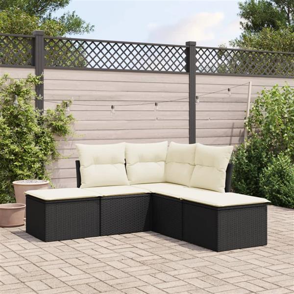 Grote foto vidaxl 5 delige loungeset met kussens poly rattan zwart tuin en terras tuinmeubelen