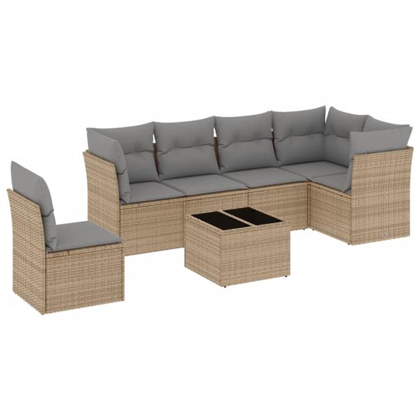 Grote foto vidaxl 7 delige loungeset met kussens poly rattan beige tuin en terras tuinmeubelen