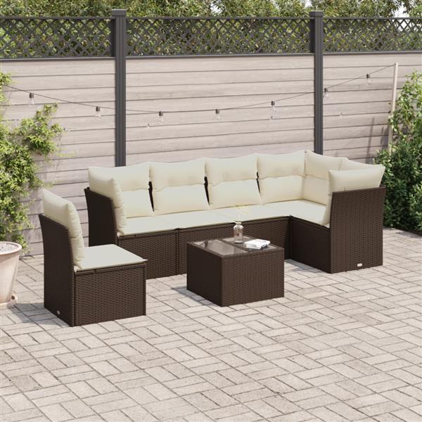 Grote foto vidaxl 6 delige loungeset met kussens poly rattan bruin tuin en terras tuinmeubelen