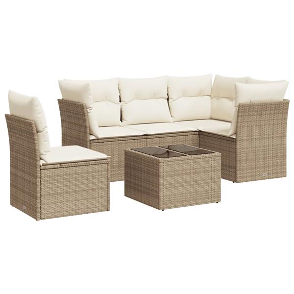 Grote foto vidaxl 6 delige loungeset met kussens poly rattan beige tuin en terras tuinmeubelen