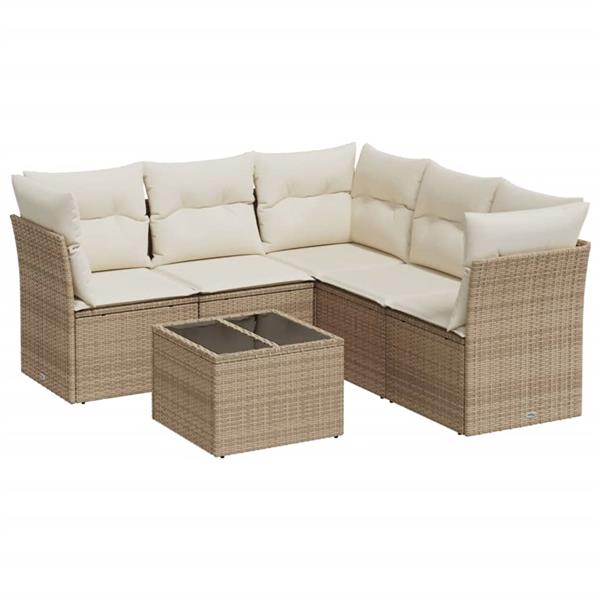 Grote foto vidaxl 6 delige loungeset met kussens poly rattan beige tuin en terras tuinmeubelen