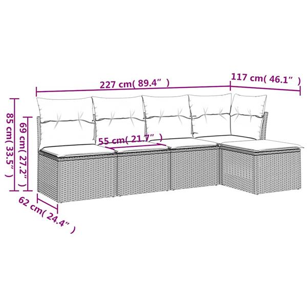 Grote foto vidaxl 5 delige loungeset met kussens poly rattan lichtgrijs tuin en terras tuinmeubelen