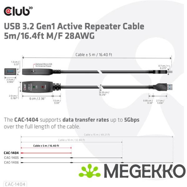 Grote foto club3d cac 1404 usb kabel 5 m usb 3.2 gen 1 3.1 gen 1 usb a zwart computers en software overige computers en software