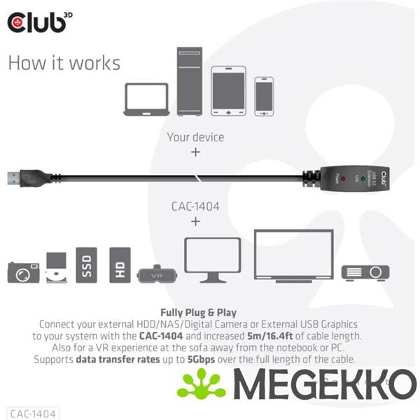 Grote foto club3d cac 1404 usb kabel 5 m usb 3.2 gen 1 3.1 gen 1 usb a zwart computers en software overige computers en software